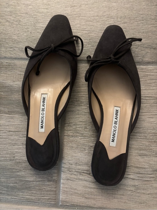 Manolo Blahnik Shoes - Manolo Blahnik Dark Gray Suede Bow Mules